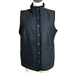 Orvis Womens Diamond Quilted Vest Womens L Navy Plaid Lining Snap Front Outerwea